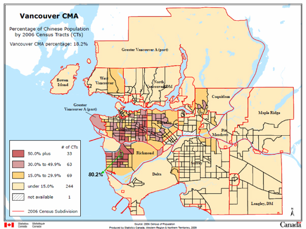 温哥华华人分布